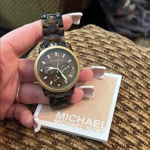 Michael Kors Tortoise and Gold Watch
